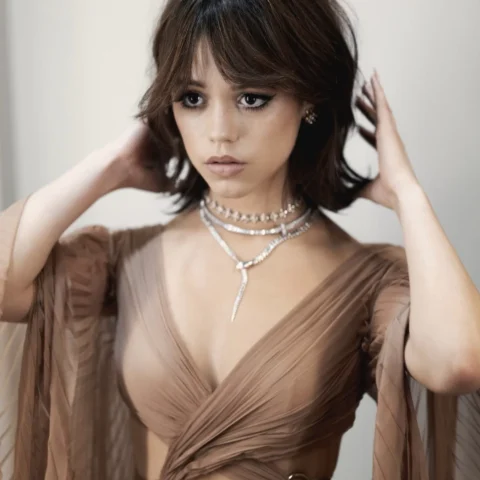 Jenna Ortega elegant sheer dress look showcasing natural curves | VaultVenus photographic vault