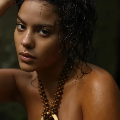 Bella Campos hot minimalist swimwear style and sun-kissed golden skin look | VaultVenus visual archive